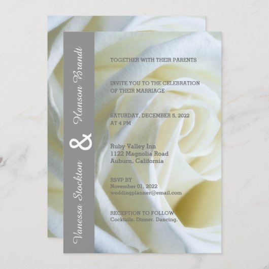 Modern White Rose Wedding Invitation Kaart (Voorkant / Achterkant)