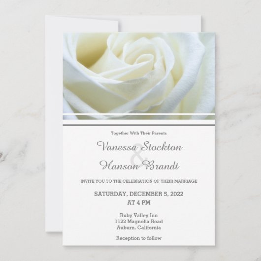 Modern White Rose Wedding Invitation Kaart (Voorkant)