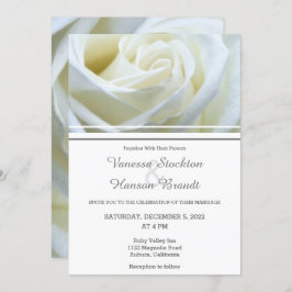 Modern White Rose Wedding Invitation Kaart