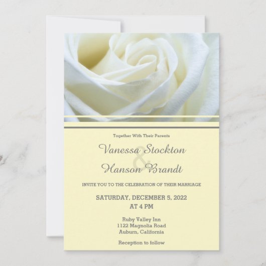 Modern White Rose Wedding Invitation Kaart (Voorkant)