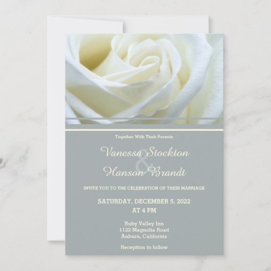 Modern White Rose Wedding Invitation Kaart (Voorkant)
