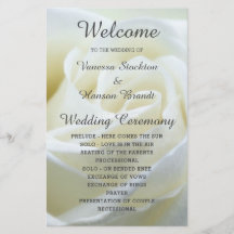 Modern White Rose Wedding Programme