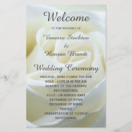 Modern White Rose Wedding Programme