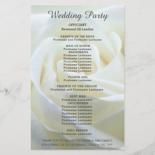 Modern White Rose Wedding Programme (Achterkant)
