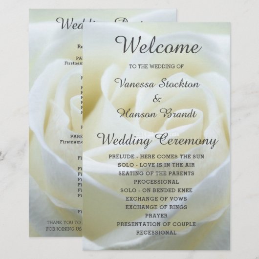 Modern White Rose Wedding Programme (Voorkant / Achterkant)