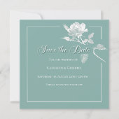 Modern White Roses Sage Green Floral Wedding Save The Date (Voorkant)