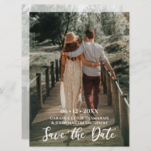 Modern White Sage Green Fresh Spring Photo Wedding Kaart (Voorkant / Achterkant)