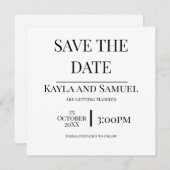 Modern White Save The Date Card with Black Text (Voorkant / Achterkant)
