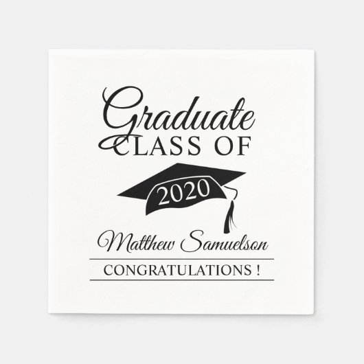 Modern White School Graduation Cap Afstuderen Servet (Voorkant)