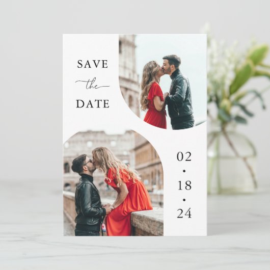 Modern White Script 2 Fotobruiloft Save The Date (Staand voorkant)
