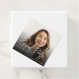 Modern White Script Afstudeerder Party Foto Bedankjes Labels