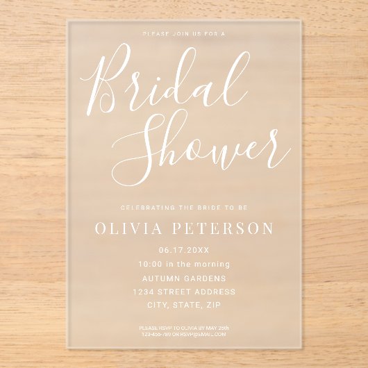 Modern White Script Bruids Douche Uitnodiging (Voorkant)