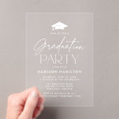 Modern White Script Graduation Party Acryl Uitnodigingen (Insitu (Draagbaar))