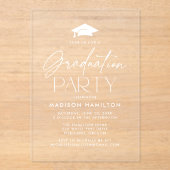 Modern White Script Graduation Party Acryl Uitnodigingen (Voorkant)