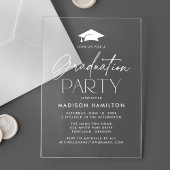 Modern White Script Graduation Party Acryl Uitnodigingen