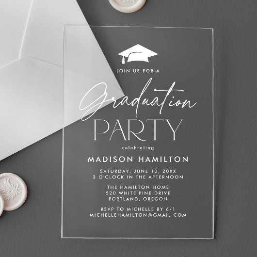 Modern White Script Graduation Party Acryl Uitnodigingen