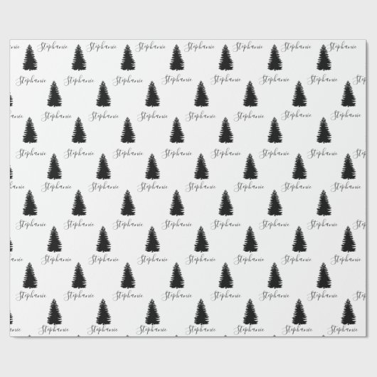 Modern White Script "Merry Kerstmis" en koortsboom Cadeaupapier (Vlak)