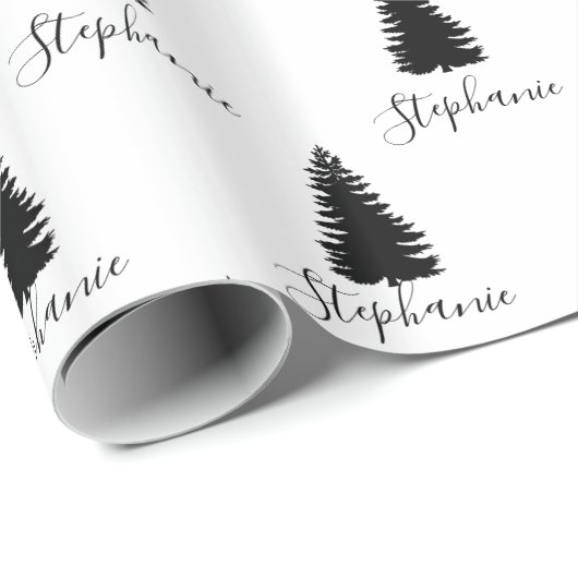 Modern White Script "Merry Kerstmis" en koortsboom Cadeaupapier (Rol Hoek)
