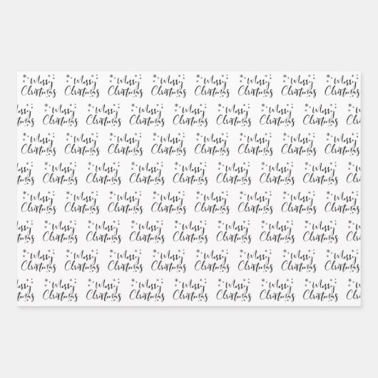 Modern White Script "Merry Kerstmis" en koortsboom Inpakpapier Vel (Voorkant 3)