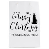 Modern White Script "Merry Kerstmis" en koortsboom Medium Cadeauzakje (Voorkant)