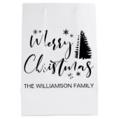 Modern White Script "Merry Kerstmis" en koortsboom Medium Cadeauzakje (Achterkant)