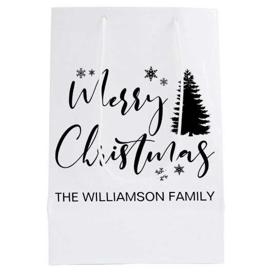 Modern White Script "Merry Kerstmis" en koortsboom Medium Cadeauzakje (Achterkant)