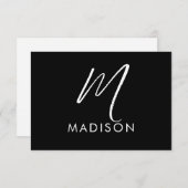 Modern White Script Monogram Initiaal Minimal Blac Notitiekaartje (Voorkant / Achterkant)