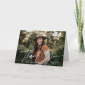 Modern White Script Photo Afstuderen Bedankkaart (Voorkant)