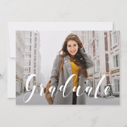 Modern White Script Photo Afstuderen Kaart (Voorkant)