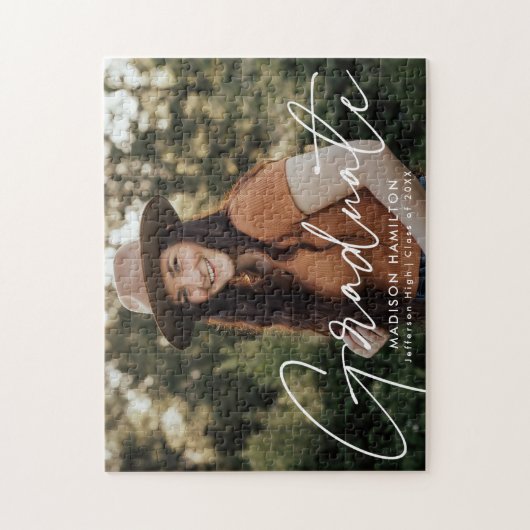 Modern White Script Photo Afstuderen Legpuzzel (Verticaal)