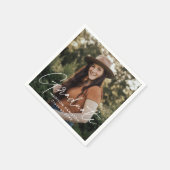 Modern White Script Photo Afstuderen Servet (Hoek)