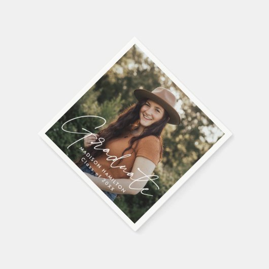 Modern White Script Photo Afstuderen Servet (Hoek)