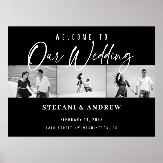 Modern White Script Photo Elegant Wedding Poster (Voorkant)