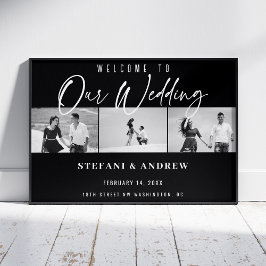 Modern White Script Photo Elegant Wedding Poster