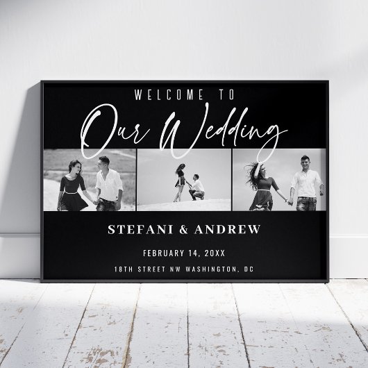 Modern White Script Photo Elegant Wedding Poster