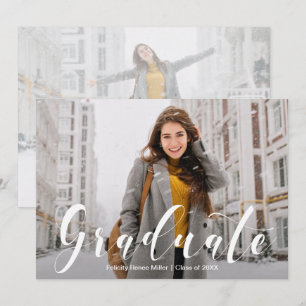Modern White Script Photo Graduation Invitations Kaart