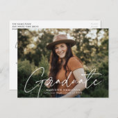 Modern White Script Photo Graduparty Uitnodiging Briefkaart (Voorkant / Achterkant)