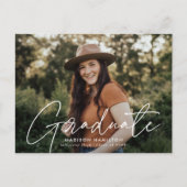 Modern White Script Photo Graduparty Uitnodiging Briefkaart (Voorkant)