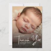 Modern White Script Religieuze Baby Foto doop Bedankkaart (Voorkant)