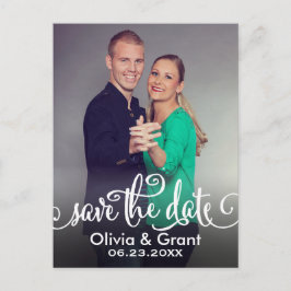 Modern White Script Schrijven Foto Opslaan van de  Aankondigingskaart