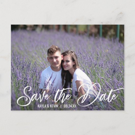 Modern White Script Wedding SAVE THE DATE | FOTO Aankondigingskaart (Voorkant)