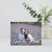 Modern White Script Wedding SAVE THE DATE | FOTO Aankondigingskaart (Staand voorkant)