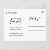 Modern White Script Wedding SAVE THE DATE w / FOTO Aankondigingskaart (Achterkant)