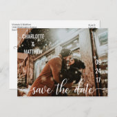 Modern White Script Wedding Sla de datum op w / FO Aankondigingskaart (Voorkant / Achterkant)