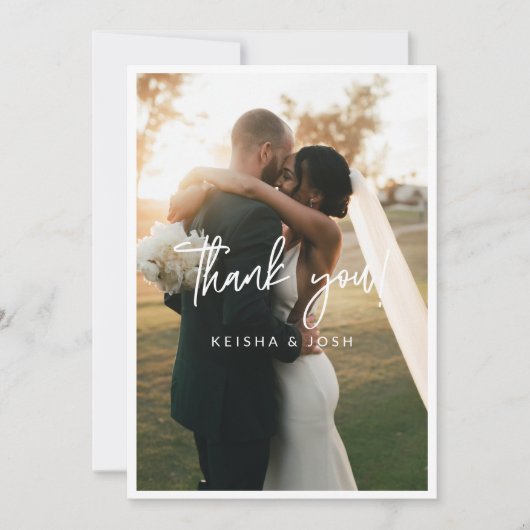 Modern White Script Weduwfoto Hartelijk dank Bedankkaart (Voorkant)