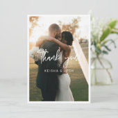 Modern White Script Weduwfoto Hartelijk dank Bedankkaart (Staand voorkant)