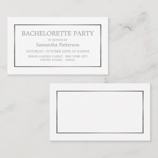 Modern White & Silver Bachelorette Party Ticket (Voorkant / Achterkant)