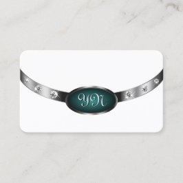 Modern White Silver Blauwgroen Faux Diamonds monog Visitekaartje