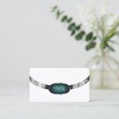 Modern White Silver Blauwgroen Faux Diamonds monog Visitekaartje (Staand voorkant)