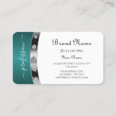 Modern White Silver Blauwgroen Faux Diamonds monog Visitekaartje (Achterkant)